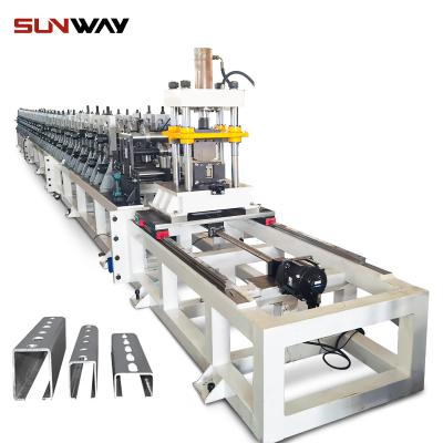 China Hotels Solar Rack Making Machine C41 41mm Steel Tracks Keel Hat Section Lightweight Cold Roll Forming Line For SunPower for sale