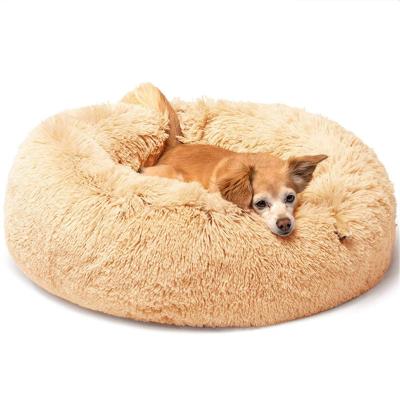 China Fashion Breathable Style Washable Round Shaped Sofa Pet Bed Fluffy Plush Non-Slip Pet Cat Dog Nest for sale