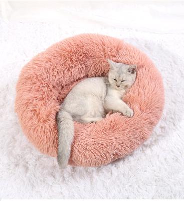 China Fashion Style Plush Cat Round Pet Bed Kennel Mat Autumn Winter Warm With Non-Slip Breathable Bottom for sale