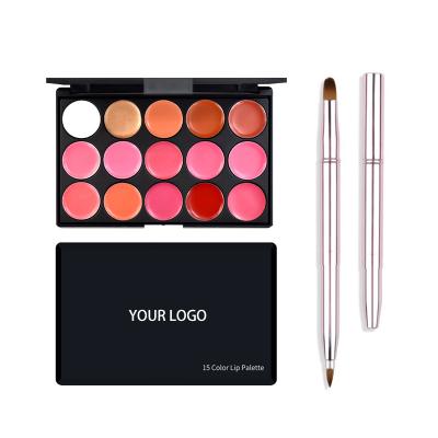 China OEM 15 Color Lipstick Palette Waterproof Moisturize And Low MOQ Water Proof Makeup Hold Matte Lipstick With Lip Brush for sale