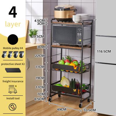 China Hot Selling 4 Layers Household Kitchen Stainless Steel Removable Cart Microwave Oven Storage Rack Shelf Viable With Drawer for sale