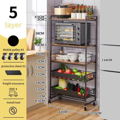 China Hot Sale Good Quality 5 Layers Household Kitchen Stainless Steel Cart Microwave Oven Storage Removable Rack Shelf With Drawer for sale