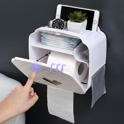 China Hot Sale Eco-friendly Multifunctional Waterproof Bathroom Tissue Box Wall Mounted Square Paper Holder With Phone Holder for sale