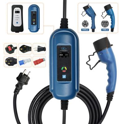 China New Energy Vehicle Parts 16A 32A Mode Level 2 AC Ev Charger 7KW 11KW EVSE Portable Ev Charger Electric Vehicle Car Charger Type 2 IEC62196 Type 1 J1772 for sale