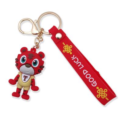 China 2022 Wholesale Plastic PVC Tiger Design Soft Key Ring Good Luck Animal 3D Mascot Key Chain For Tiger Zodiac for sale