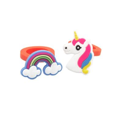 China Cute Creative Cute Girls Decorative Ring Unicorn PVC Cartoon Soft Rubber Rings for sale