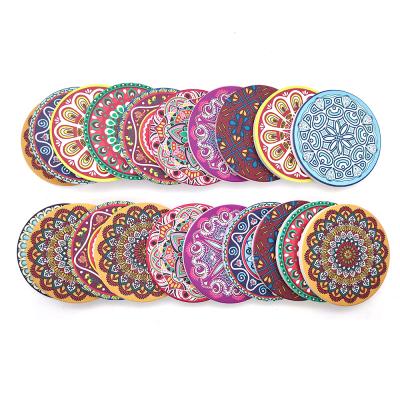 China Amazon Hot-selling Sublimation Viable Round Absorbent Mandala Design Empty Ceramic Stone Mug Coaster Set With Cork for sale