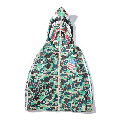 China 2021 Hot Anti-wrinkle CIA BAPE Hoodies Street Style Camouflage Shark Green And Purple Full Zipper Couple Hoodies for sale