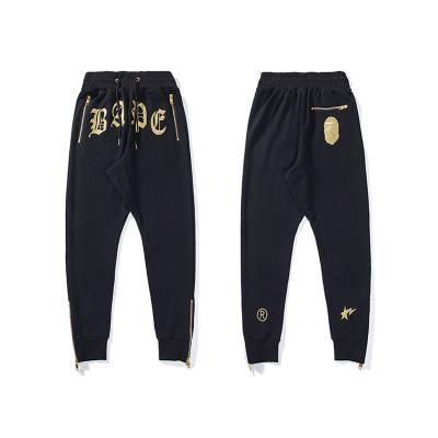 China 2021 Best Selling Casual Pants QUICK DRY Terry Bundle Guard Unisex Fashion Bape Embroidery Printed Zipper Foot Pants for sale