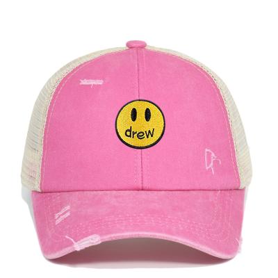 China Professional Women's Hat COMMON Drew Washed Cross Ponytail Outdoor Sun Casual Baseball Hat for sale