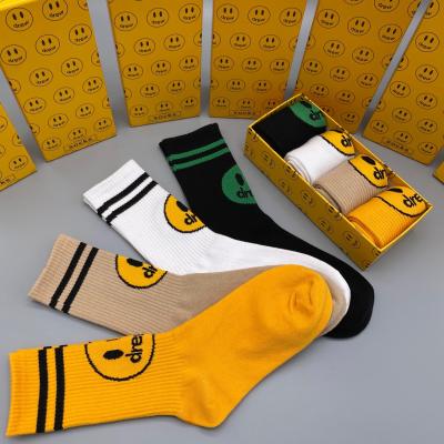 China Unisex Casual Student Sport Socks Drew Smiley Face Street Fashion Style Cotton Socks QUICK DRY China Factory for sale