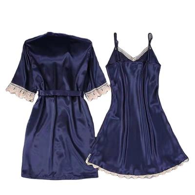 China QUICK DRY Satin Robe Print Heart Lace Contrast 3PCS Wireless Bra Camisole Shorts Sexy Stripe Pajamas Set Women for sale