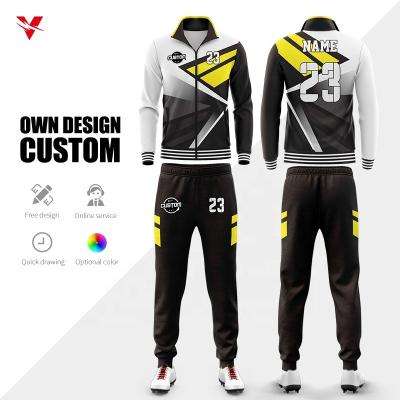 China Custom Made Polyester High Quality Men's Breathable Velor Tracksuits Sport Wear Technology Fleece Two Piece Reflective Two Piece Soccer Tracksuit Men for sale