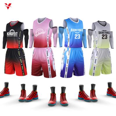 China Custom Team Training Basketball Wear Uniforms Men's White Breathable Basketball Tank Top Sets Latest Gradient Color Personalized Fashion for sale