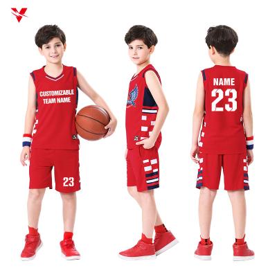 China Wholesale High Quality Breathable Mesh Basketball Uniform Sets Boys Fabric Polyester Custom With Numbers Kids Jersey Basketball Supplier for sale