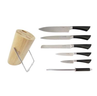 China Sustainable 7Pcs Stainless Steel Kitchen Knife Block Set With Black Coating Hollow Handle for sale