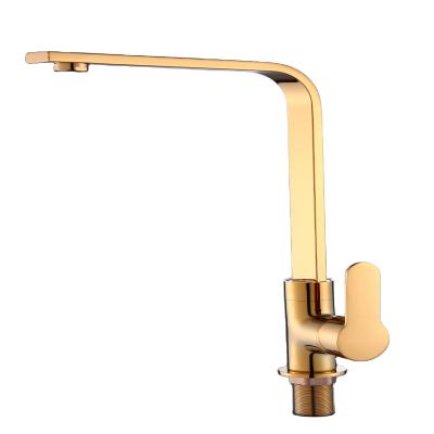 China Modern Kitchen Faucet Gold Plating Handle Hole 2 Ways Kitchen Faucet Single Mixer Tap for sale