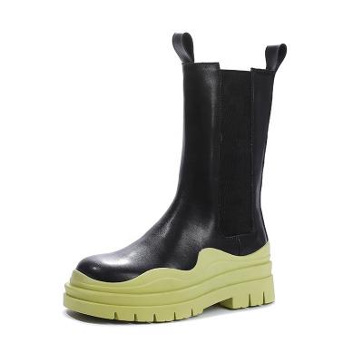 China TX 2021 Lightweight New Arrivals CHELSEA Genuine Leather Thick Soled Women White Waterproof Rain Boots for sale