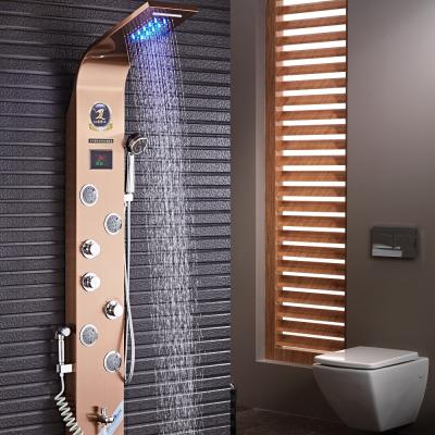 China Without Clean Slide Bar Design Multi Function Stainless Steel Bathroom Rainfall System Led Digital Shower Tower Panel for sale