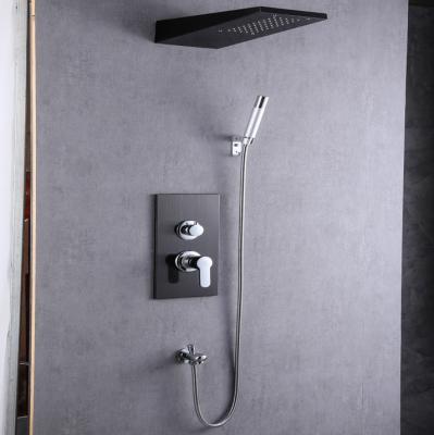 China Without Slide Bar Black Stainless Steel USA Single Panel Rainfall Hotel Bathroom Shower Faucet Set for sale