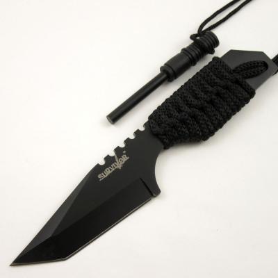 China OUTDOOR EMERGENCY SURVIVAL knife TANTO PARACORD FIXED BLADE KNIFE with FIRE STARTER BLACK for sale