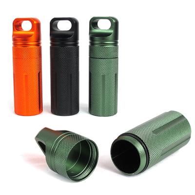 China 6061 Lightweight Aluminum Alloy EDC Material Tools Aluminum Anodized Waterproof Survival Metal Capsules Pill Match Case Box Container For Emergency Gear for sale