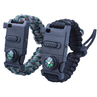 China Waterproof Protect 7 In 1 Outdoor Survival Blade Knife Paracord Tactical Wristband With Firestarter LED for sale