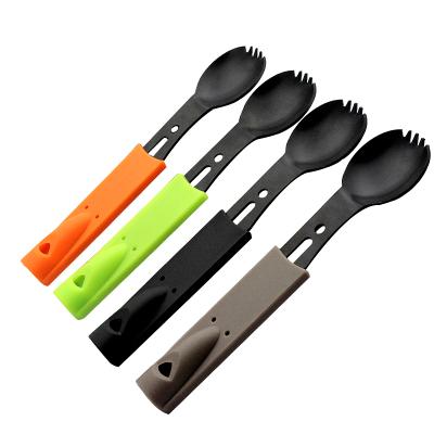 China 7 in 1 Combo 7 in 1 Camping Pocket Spork Multifunctional Fork Utensil With Survival Whistle for sale