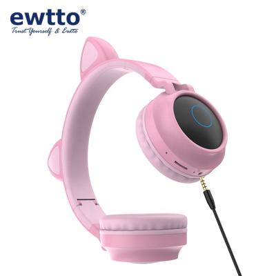 China Cute Wireless Blue Cat Ear Headphones With Microphone Headband ewtto Tooth Wireless Headphones Noise Cancel Headset For Home Outdoor for sale