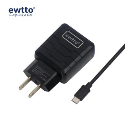 China ewtto ET-E6027M 1.2M V8 2A Cable 3.8A Safe Convenient Charging Charger Set EU US Plug Charger with 2 USB Ports for sale