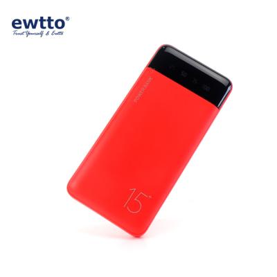 China New Product 15000 Mah Mobile Charger Factory Lithium Polymer Battery 2021 Charging Mobilphone ewtto Dual USB Output LED USB OEM Low for sale