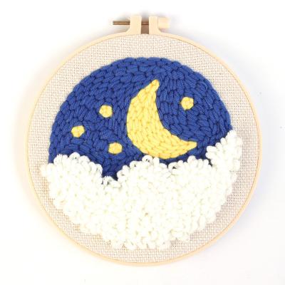 China Europe Night Sky Punch Needle Kit for Starter 20cm 8 Inch Contain Threader Fabric Embroidery Hoop Thread All Hardware and Tool for sale