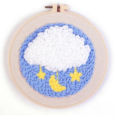 China Europe Cloud Punch Needle Kit For Starter 20cm 8 Inch Contain Threader Fabric Embroidery Hoop Thread All Hardware And Tool for sale