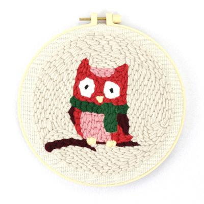 China Europe Owl Punch Needle Kit For Starter 20cm 8 Inch Contain Threader Fabric Embroidery Hoop Thread All Hardware And Tool for sale