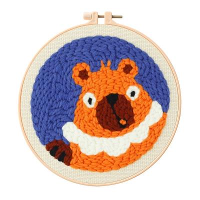 China Europe Bear Punch Needle Kit For Starter 20cm 8 Inch Contain Threader Fabric Embroidery Hoop Thread All Hardware And Tool for sale