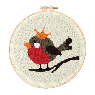 China Europe Bird Punch Needle Kit For Starter 20cm 8 Inch Contain Threader Fabric Embroidery Hoop Thread All Hardware And Tool for sale