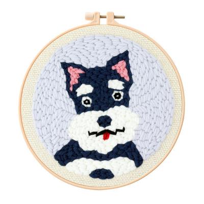 China Europe Puppy Punch Needle Kit For Starter 20cm 8 Inch Contain Threader Fabric Embroidery Hoop Thread All Hardware And Tool for sale