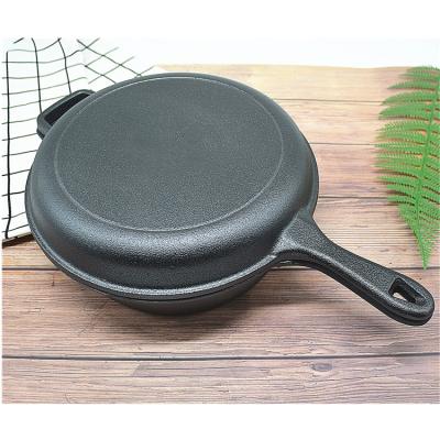 China Sustainable 27CM Classic Double Used Pre-Seasoned Cast Iron Outdoor Dutch Oven With Stove Lid for sale