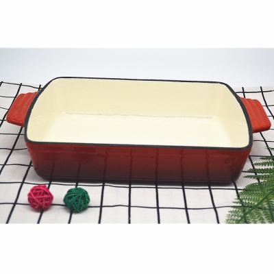 China Rectangle Shape Disposable Deep Enamel Cast Iron Cake Pans Bakeware With Heavy Duty for sale