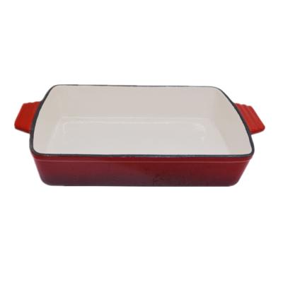 China Sustainable Enamel Cookware Rectangle Shape Deep Size Cast Iron Pan for sale