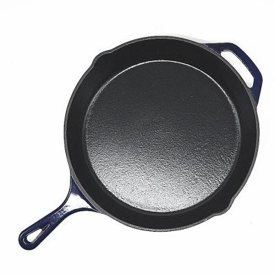 China 12 Inch Sustainable Blue Color Non Stick Cast Iron To Enamel Roasting Pan With Helper Handle for sale