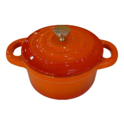 China Viable Color High Quality 10cm Orange Enamel Mini Cast Iron Pot With Lid Cover for sale