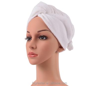 China QUICK DRY Custom Logo Embroidery White Salon Drying Microfiber Hair Towel Turban for sale