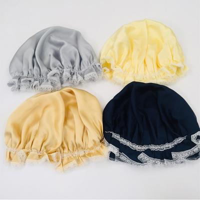 China Hot Selling Soft Premium Quality Solid Color Custom Hoods and Silk Sleep Cap Hair Wraps for sale