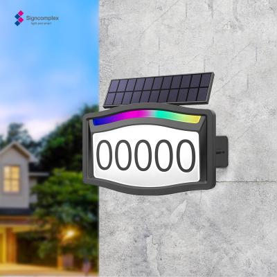 China RGB Diy Home House Numbers Outdoor Garden Ip65 Waterproof Hausnummer Solar Light Up House Address Marker for sale