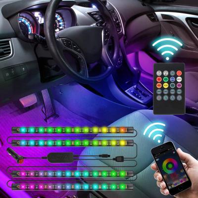 China Car Atmosphere Foot LED Light APP/Remote Lamp Interior Decoration Light 5050 RGB DC12V 24V Neon Cigarette Lighter SC-AUTO-RGB-12 for sale