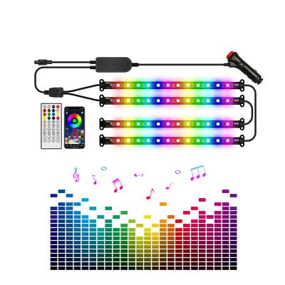 China App Auto Colorful Foot Light Explosion Patterns RGB Led Car Interior Decor Neon Strip Light Kit Car Atmosphere Light SC-AUTO-RGB-IC-12 for sale