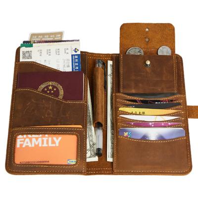 China Vintage Latch Card Holder Wallet With Crazy Pen Holder Horse Leather Passport Holder for sale