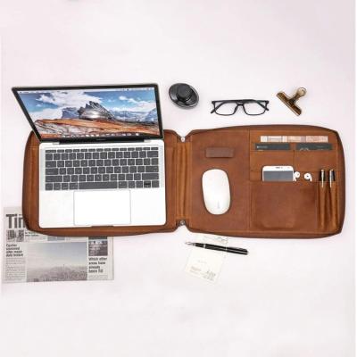 China Multi-Functional Credit Card Leather Organizer Folder Phone Bag Messenger Zipper Closure Laptop Portfolio Laptop Bag for sale