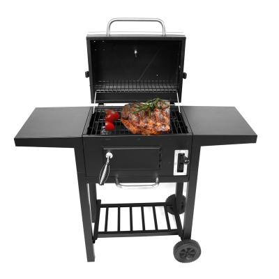 China Outdoor Portable Height Adjustable Cart Charcoal Grill and BBQ Smoker with Large Cooking Capacity for sale